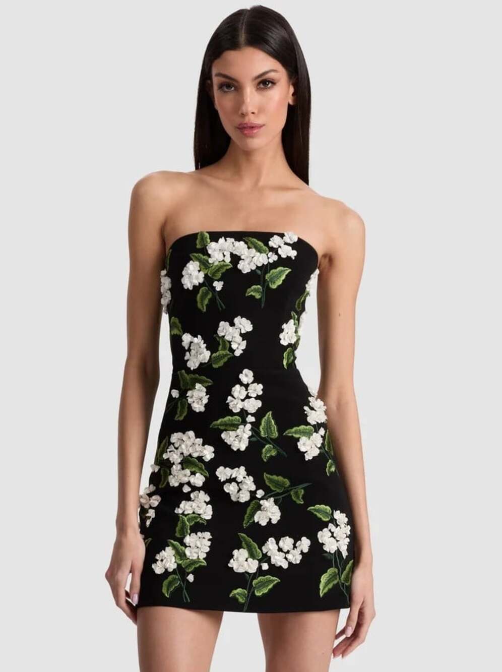 Alice + Olivia Velia Black Off White Embellished Mini Gown 6